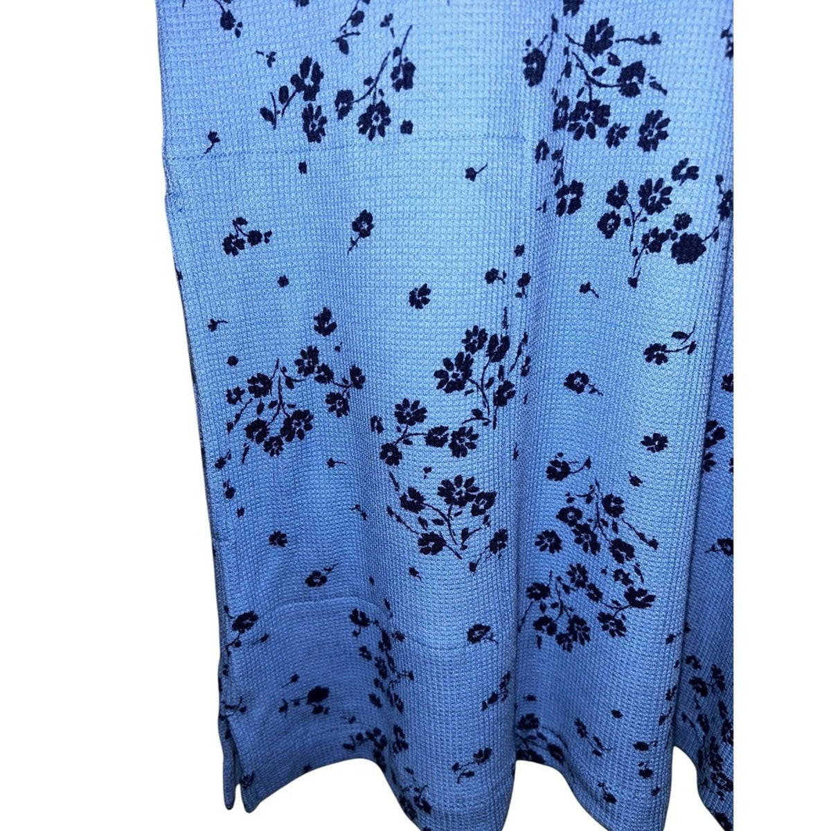 J.Jill Blue Floral Textured Waffle Knit Button Shoulder Tunic Top Pockets Small