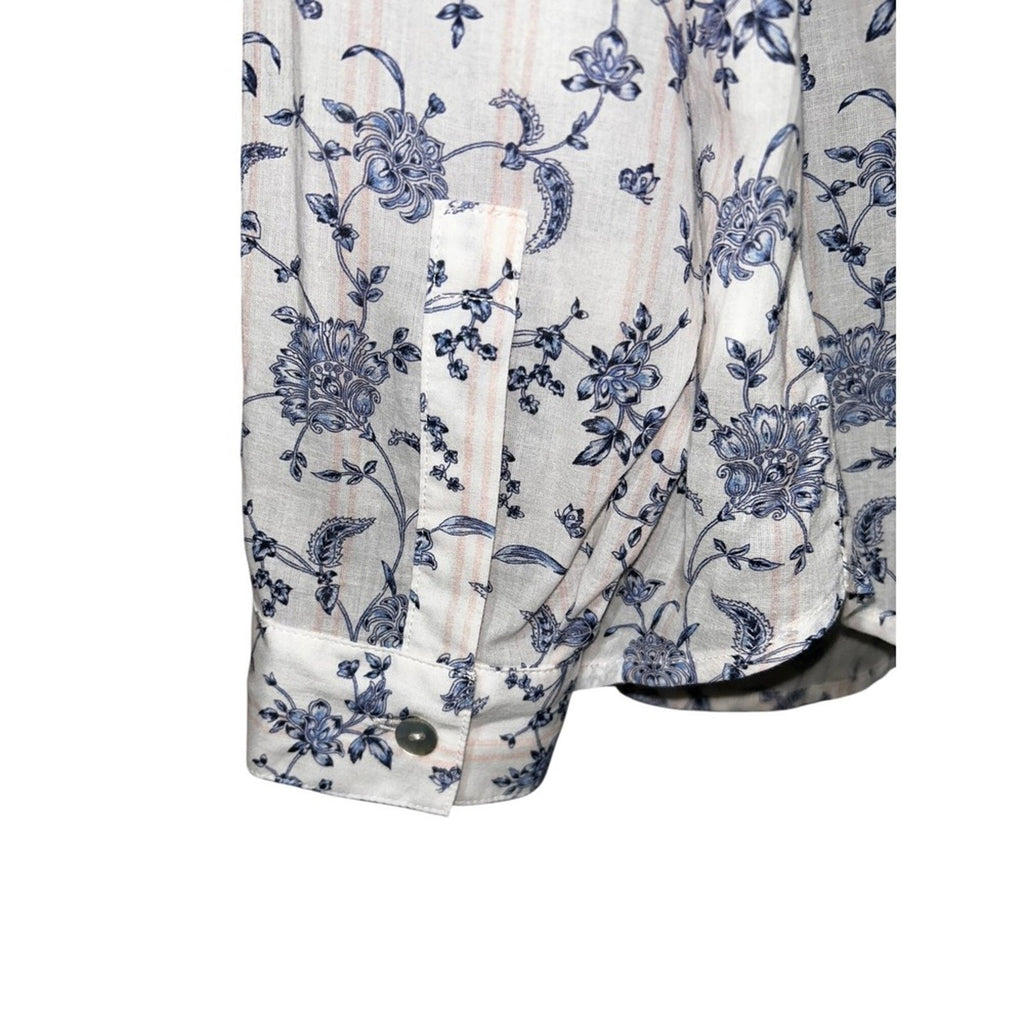 J.Jill White Blue Orchids Floral Print A-Line Button Front Blouse Small