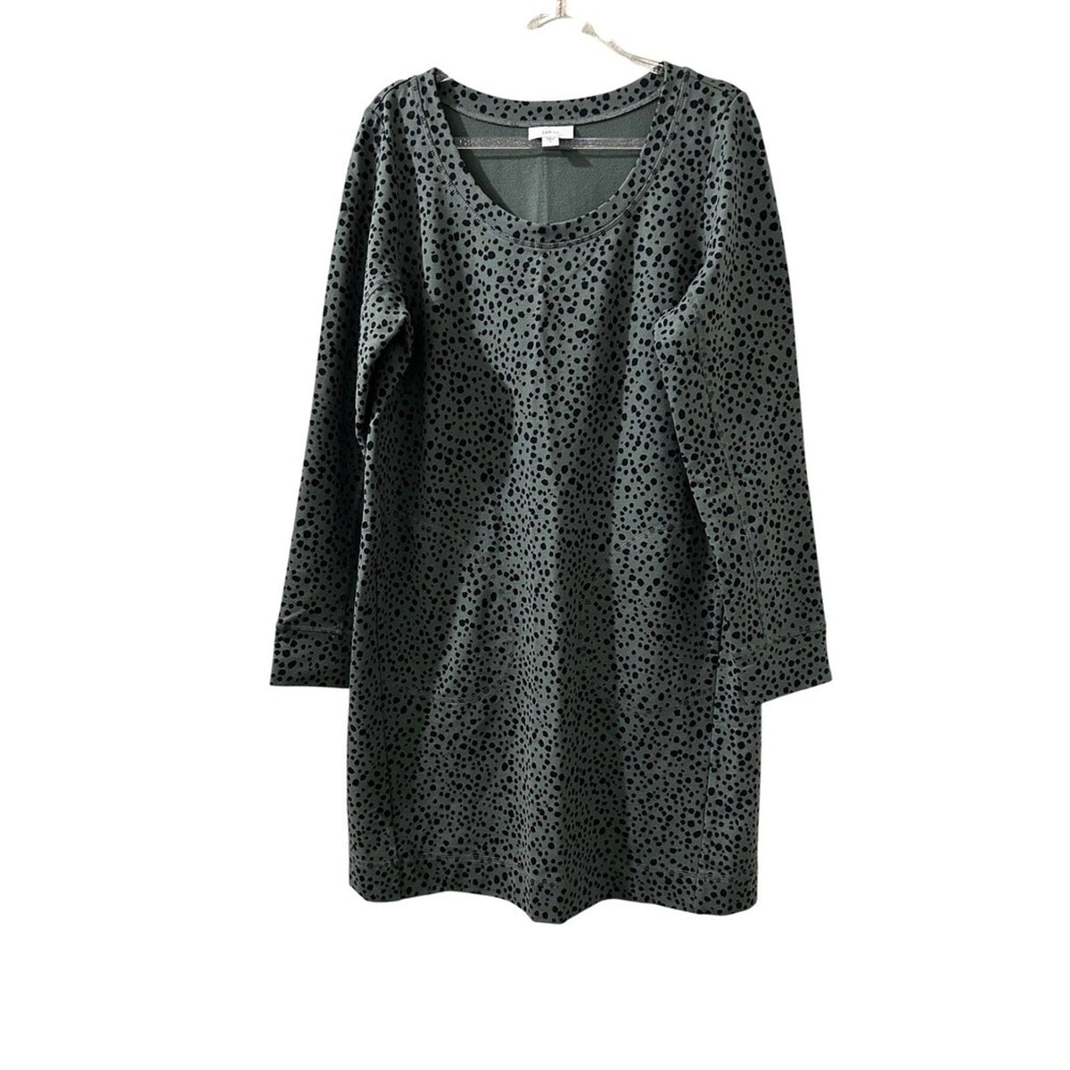 J.Jill Fit Green Black Dot Print Long Sleeve Tunic Dress with Pockets Small