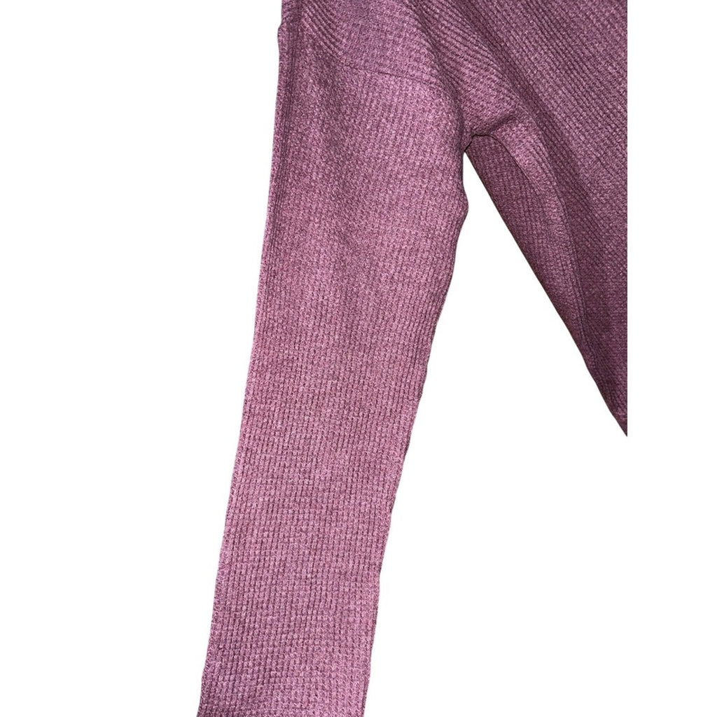 J.Jill Plum Purple Waffle Knit V-Neck Curved Hem Long Sleeve Top Small