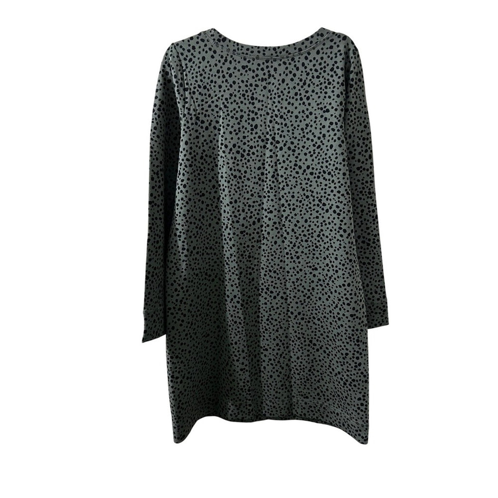 J.Jill Fit Green Black Dot Print Long Sleeve Tunic Dress with Pockets Small