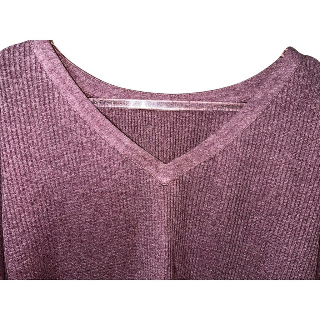 J.Jill Plum Purple Waffle Knit V-Neck Curved Hem Long Sleeve Top Small