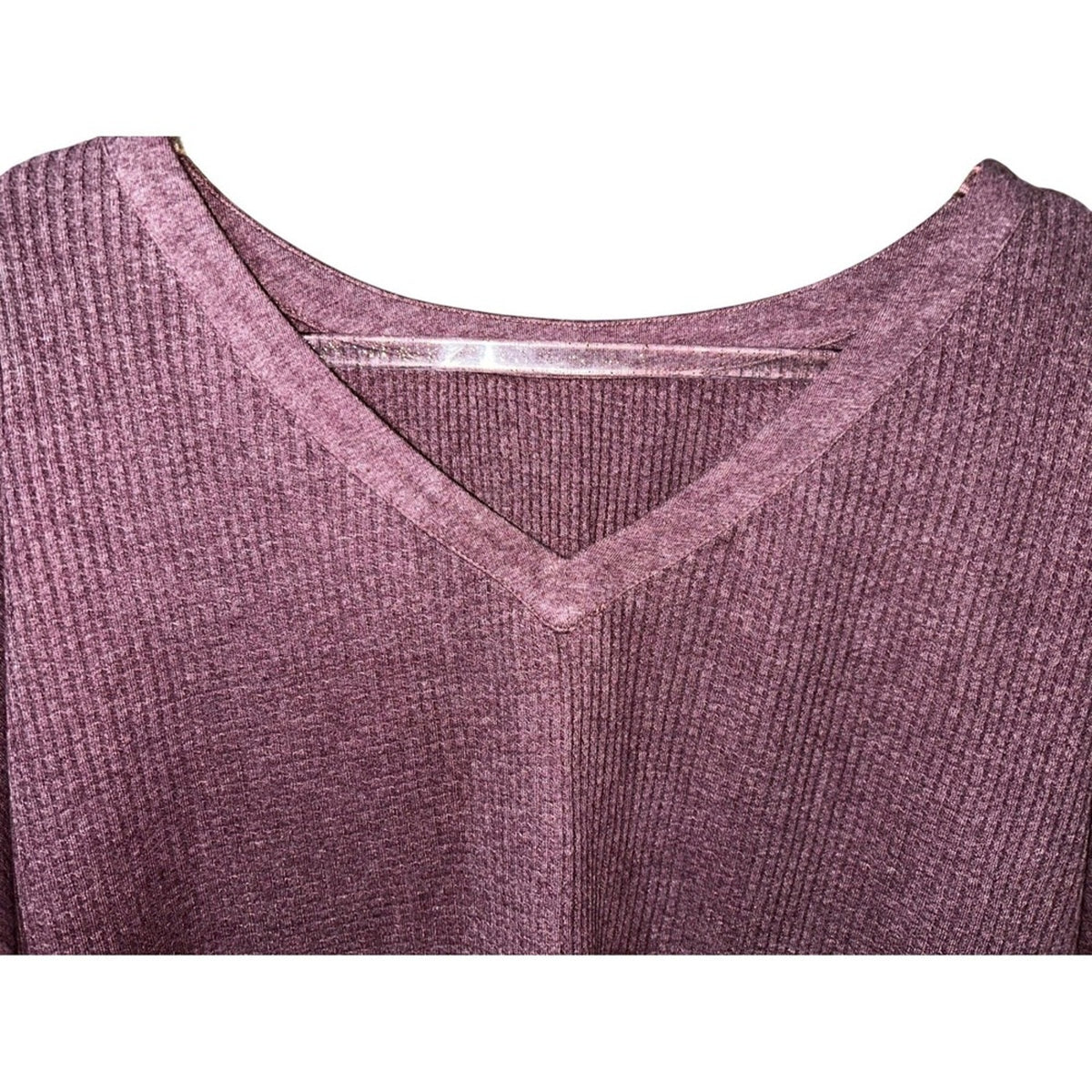 J.Jill Plum Purple Waffle Knit V-Neck Curved Hem Long Sleeve Top Small