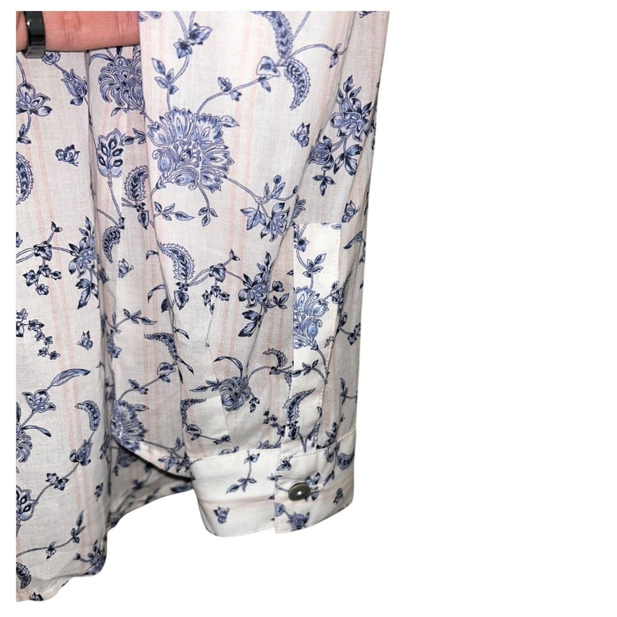 J.Jill White Blue Orchids Floral Print A-Line Button Front Blouse Small