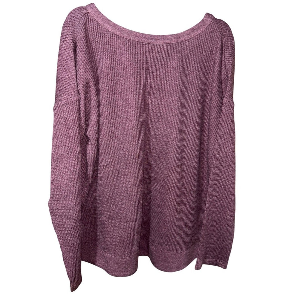 J.Jill Plum Purple Waffle Knit V-Neck Curved Hem Long Sleeve Top Small
