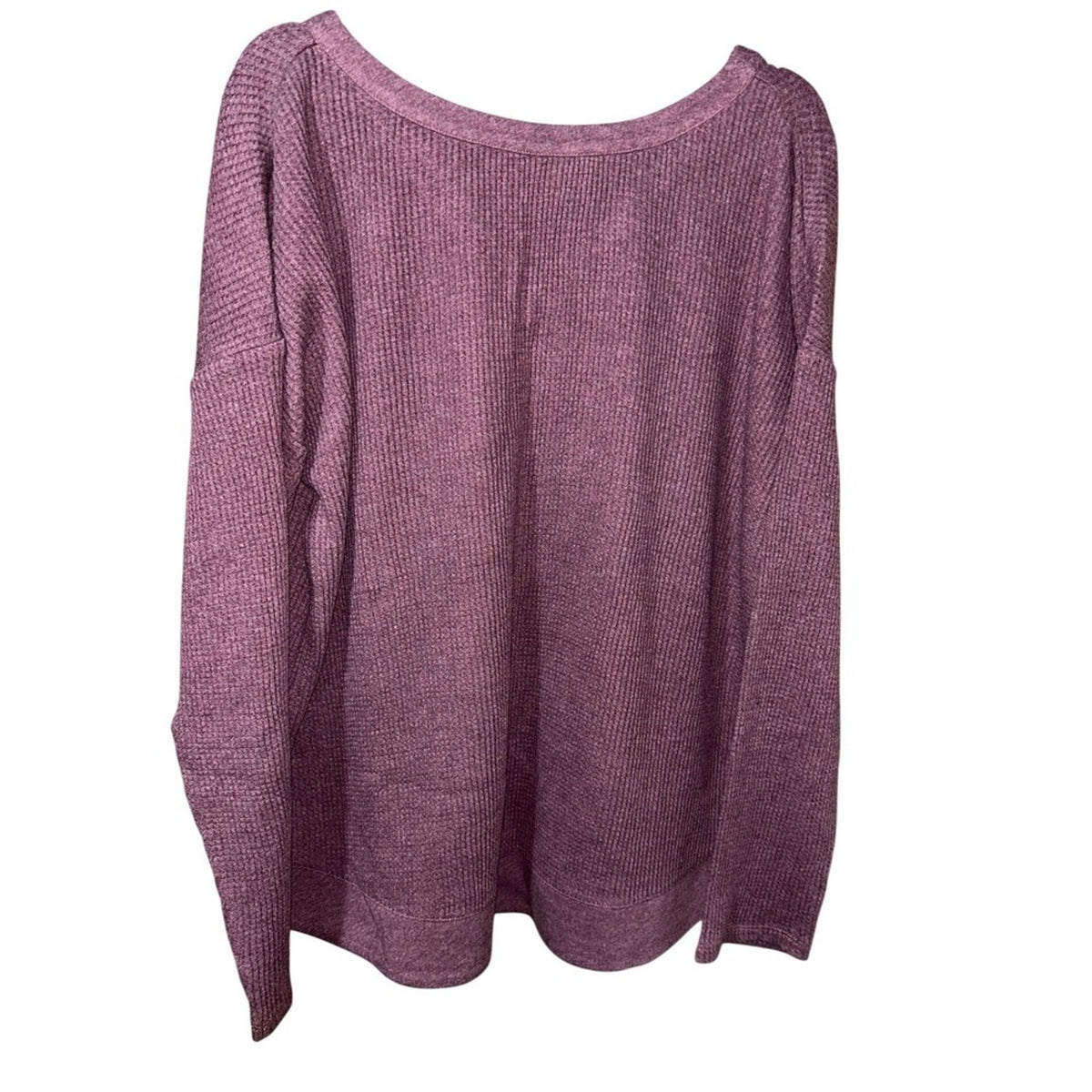 J.Jill Plum Purple Waffle Knit V-Neck Curved Hem Long Sleeve Top Small