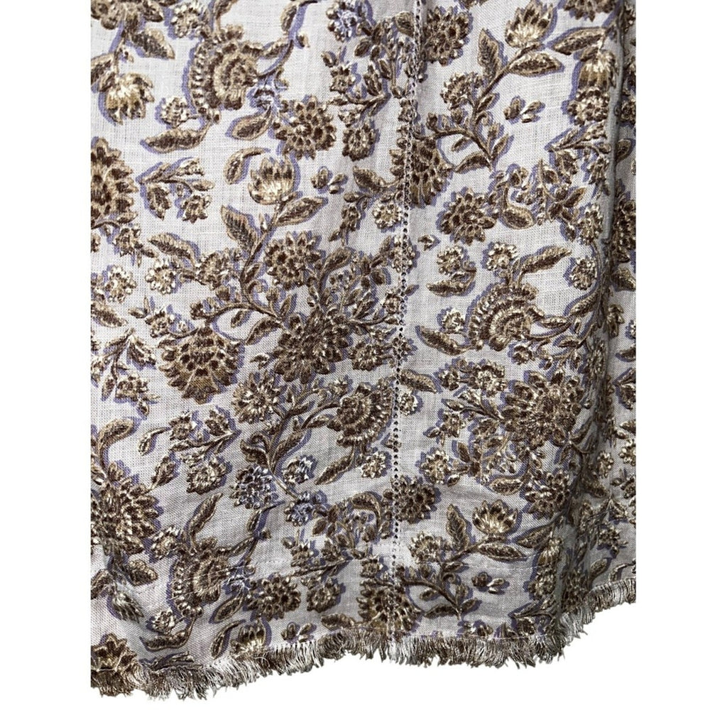 J.Jill Linen Pintuck Lace Woodblock Print Popover Top Small Black Tan Floral