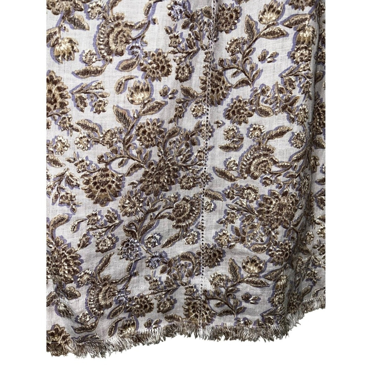 J.Jill Linen Pintuck Lace Woodblock Print Popover Top Small Black Tan Floral