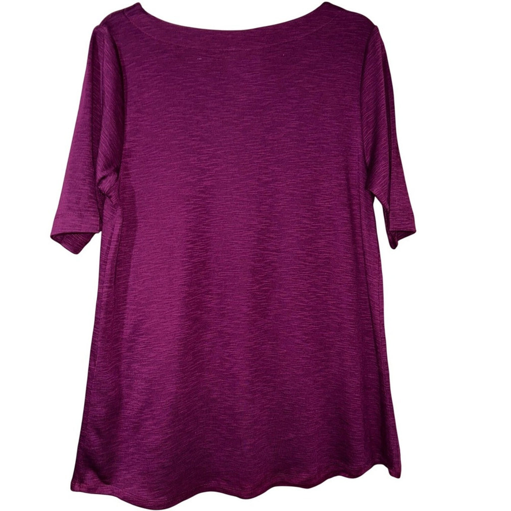 J.Jill Red Sangria Slub Knit Boat Neck 3/4 Elbow Sleeve Top XS