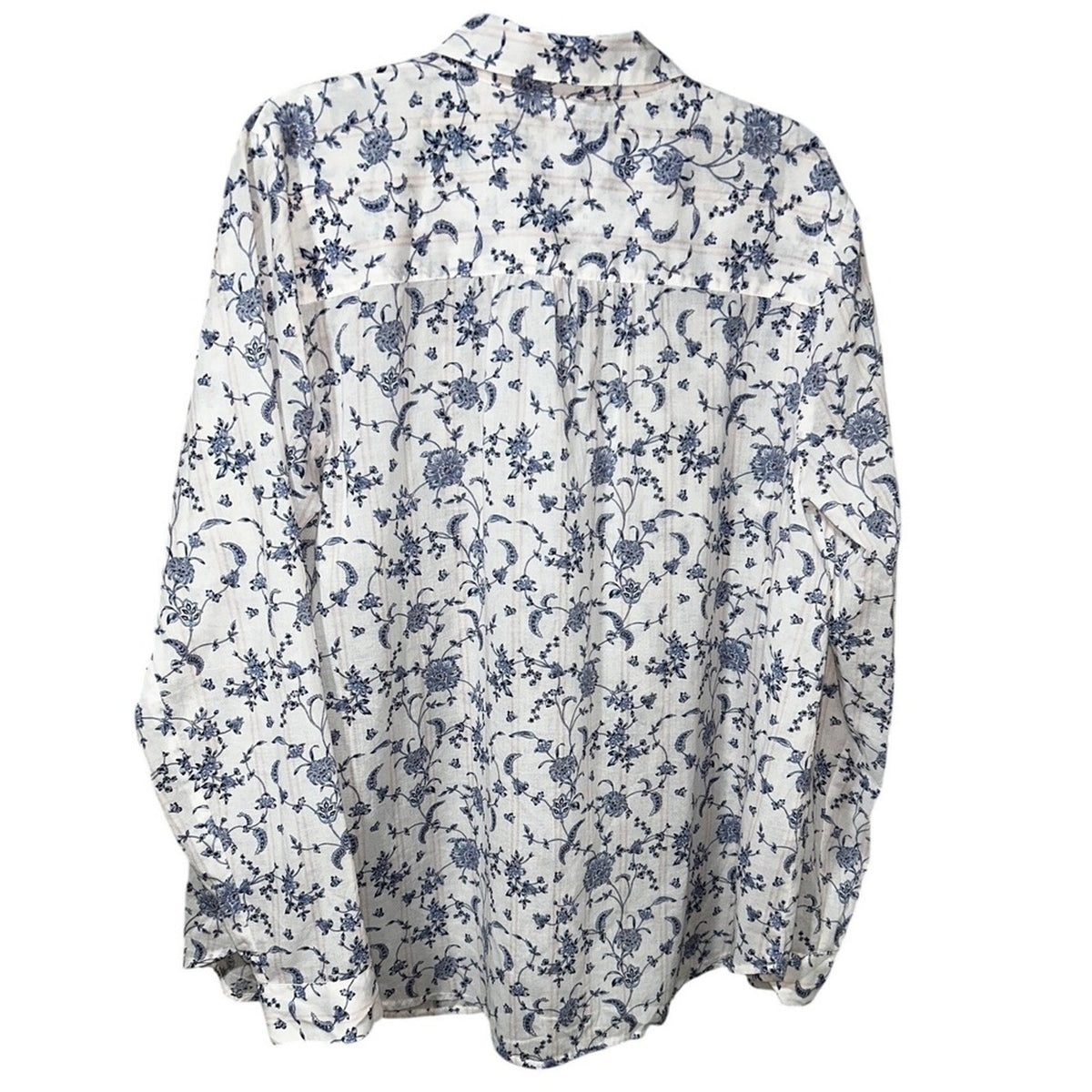 J.Jill White Blue Orchids Floral Print A-Line Button Front Blouse Small