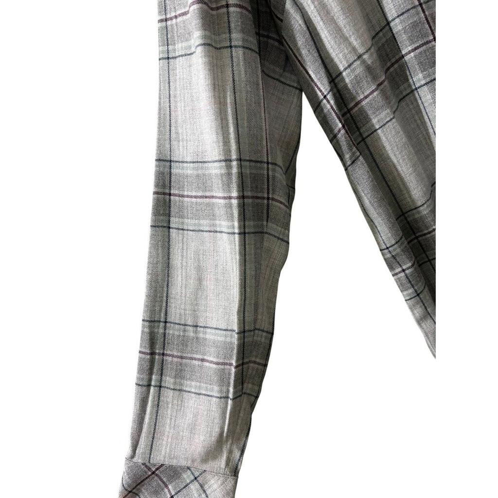 J.Jill Womens Plaid Soft Grey Heather Multi Long Sleeve V-Neck Tunic Top Small