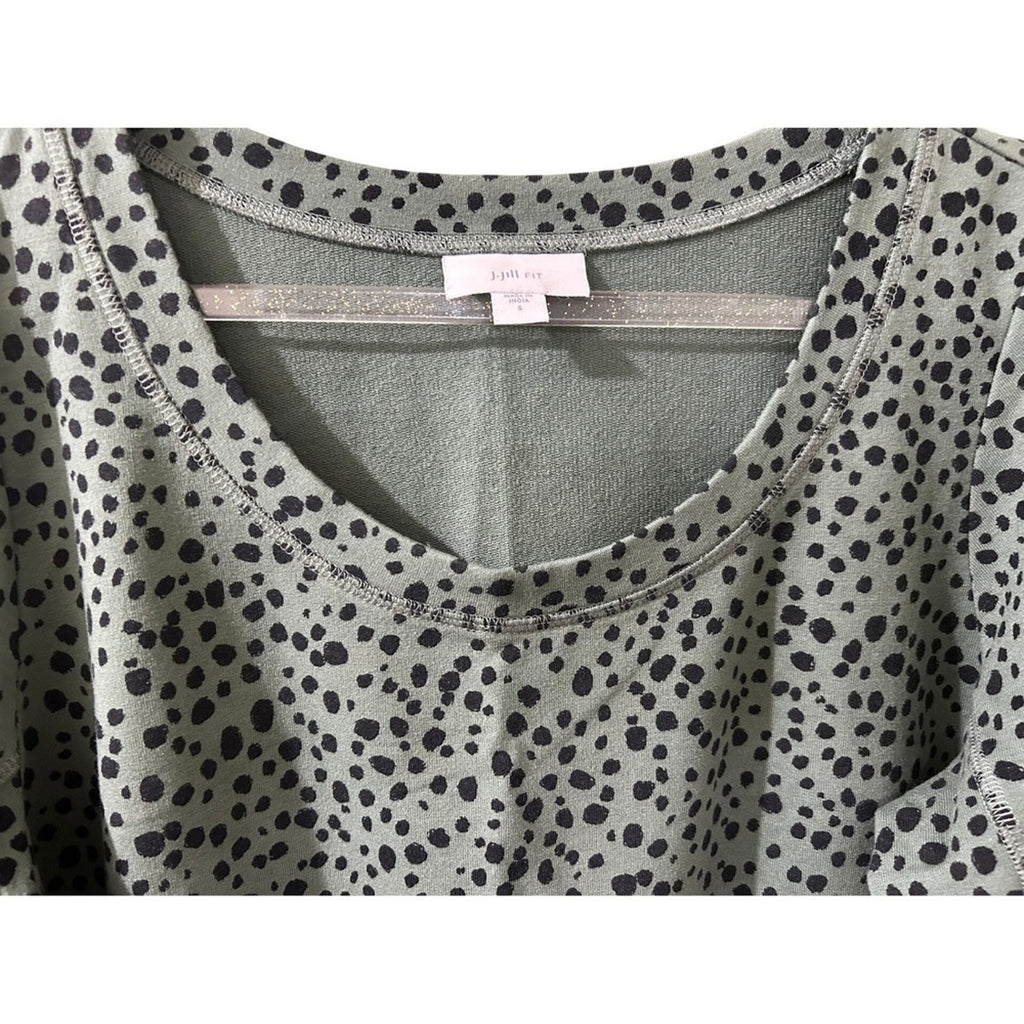 J.Jill Fit Green Black Dot Print Long Sleeve Tunic Dress with Pockets Small