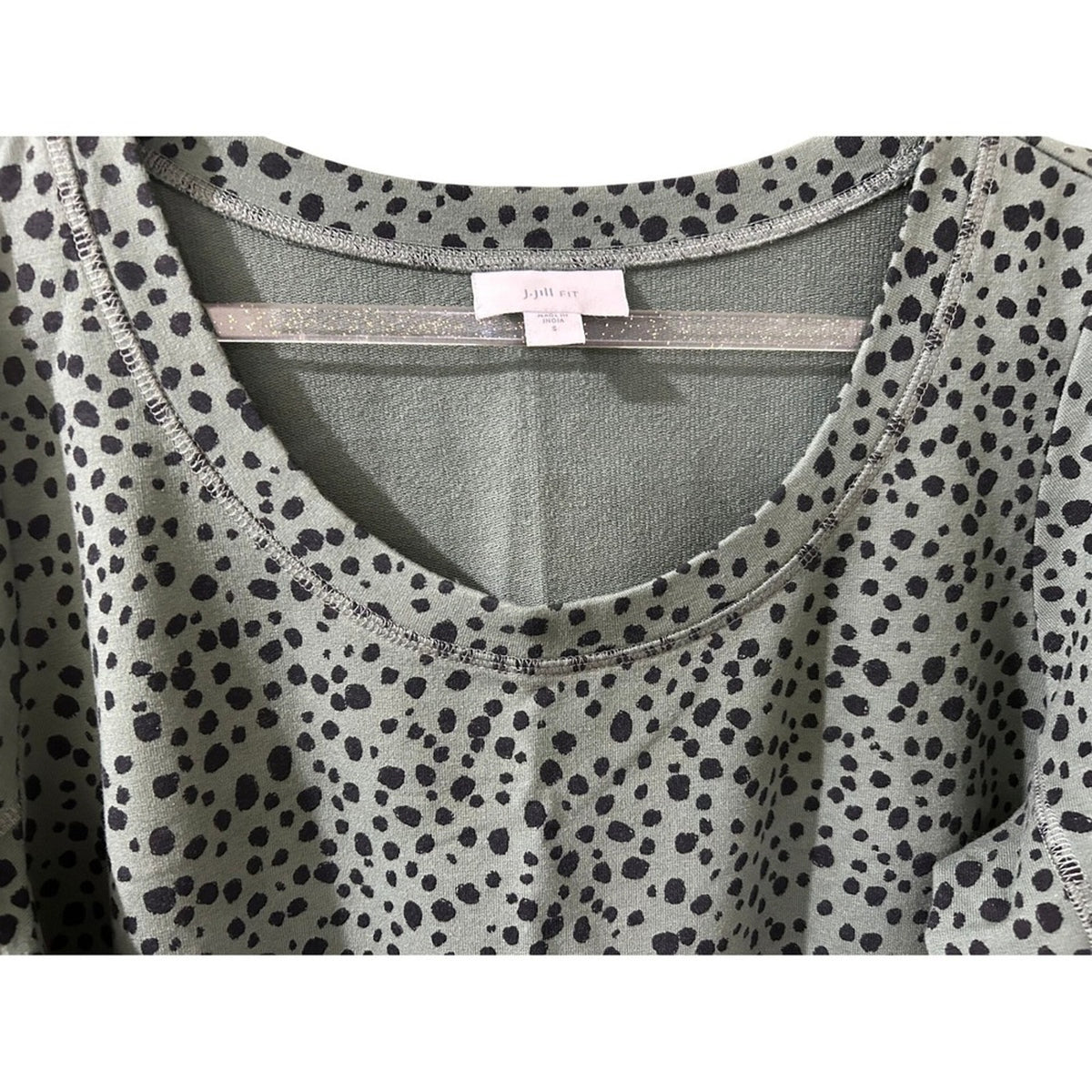 J.Jill Fit Green Black Dot Print Long Sleeve Tunic Dress with Pockets Small