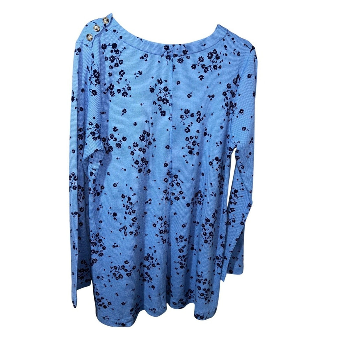 J.Jill Blue Floral Textured Waffle Knit Button Shoulder Tunic Top Pockets Small