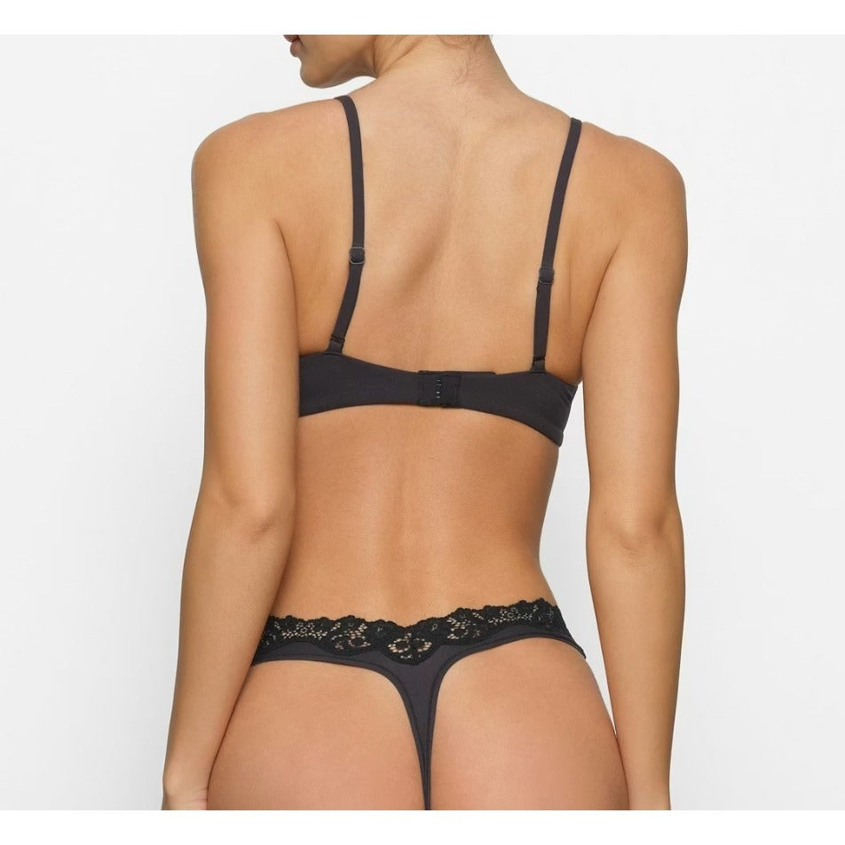 Skims Fits Everybody Lace Unlined Demi Bra Onyx Black 34C BA-DEM-9062