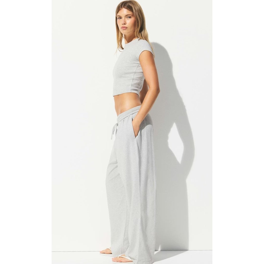 Skims Cotton Jersey Wide Leg Pant Light Heather Gray WL-WLG-8232W Small