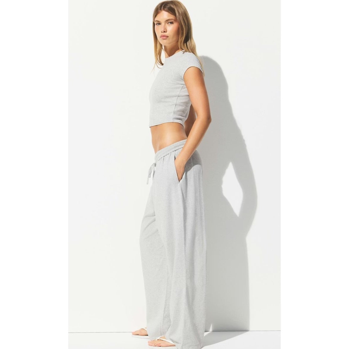 Skims Cotton Jersey Wide Leg Pant Light Heather Gray WL-WLG-8232W Small