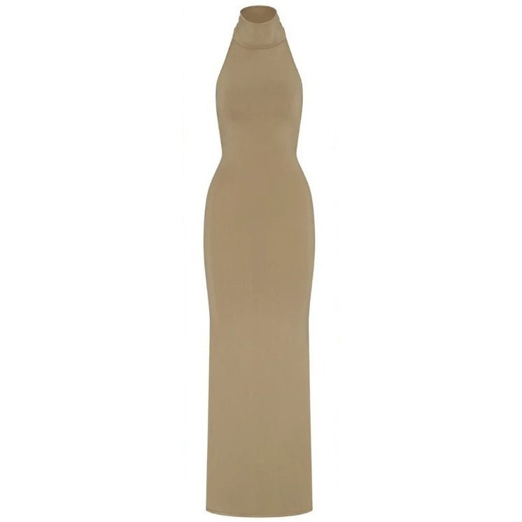 Skims Smooth Lounge Halter Dress AP-DRS-2042 Khaki  4X