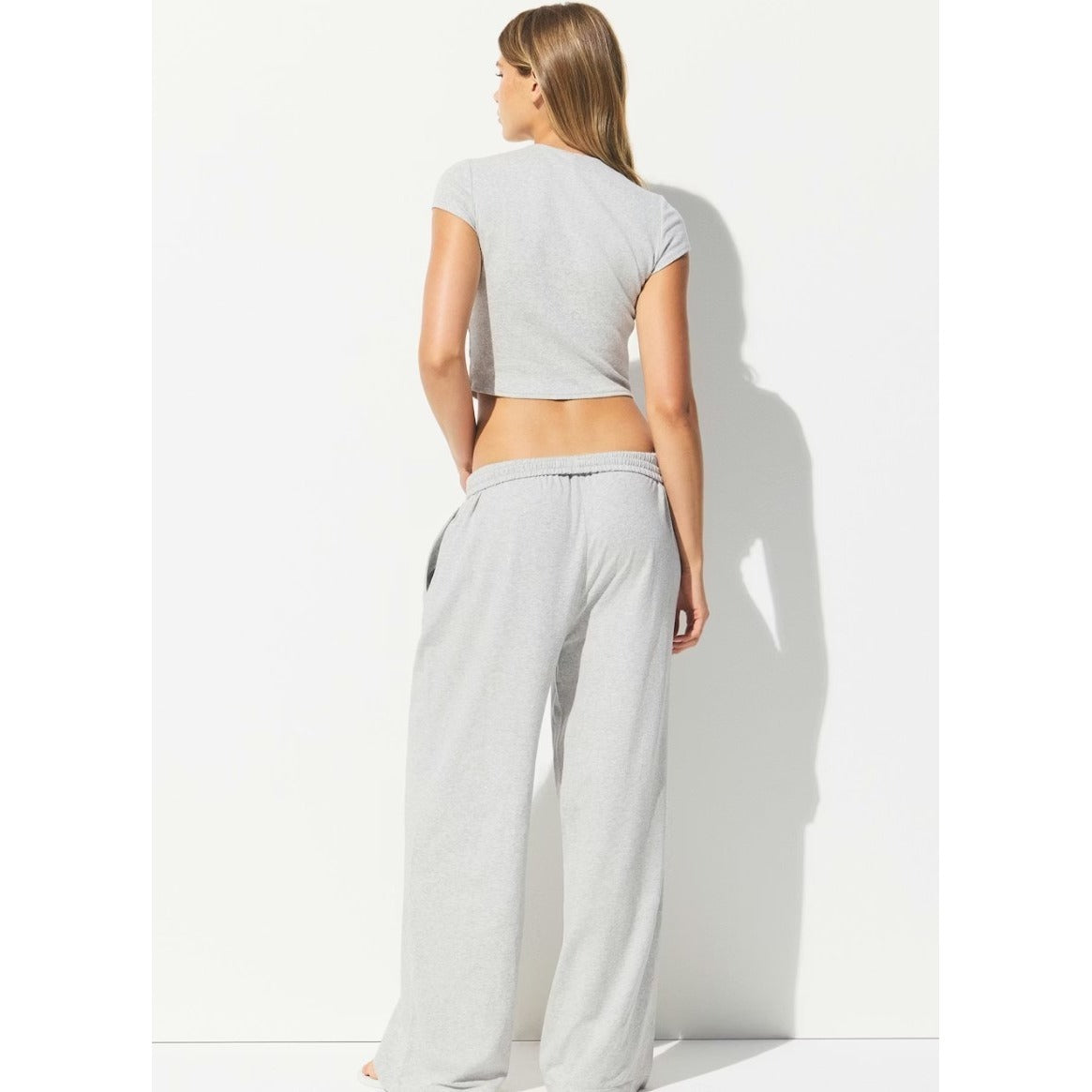 Skims Cotton Jersey Wide Leg Pant Light Heather Gray WL-WLG-8232W Small