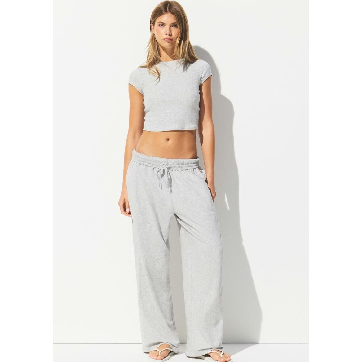 Skims Cotton Jersey Wide Leg Pant Light Heather Gray WL-WLG-8232W Small