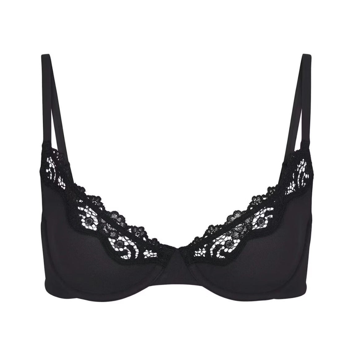 Skims Fits Everybody Lace Unlined Demi Bra Onyx Black 34C BA-DEM-9062