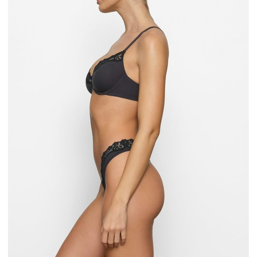 Skims Fits Everybody Lace Unlined Demi Bra Onyx Black 34C BA-DEM-9062
