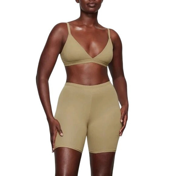 SKIMS Fits Everybody Bike Short Khaki Tan Small High Waisted Spandex Shorts