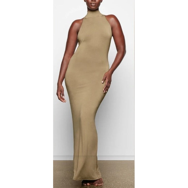 Skims Smooth Lounge Halter Dress AP-DRS-2042 Khaki  4X