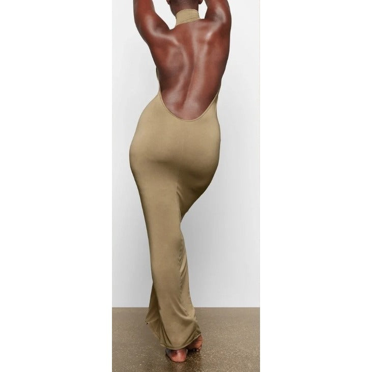Skims Smooth Lounge Halter Dress AP-DRS-2042 Khaki  4X
