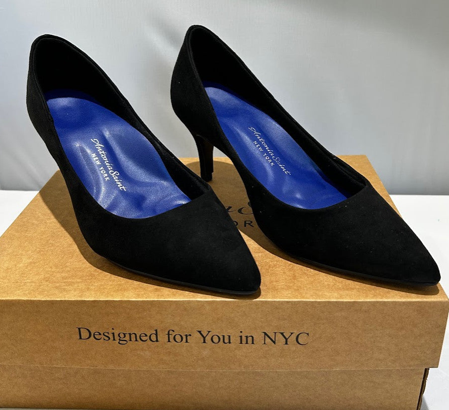 Antonia Saint NY Vicki Heels 40MM Black Ultra Suede, Size 10.5