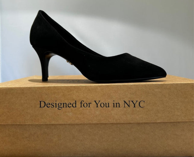 Antonia Saint NY Vicki Heels 60MM Black Ultra Suede, Size 5.5