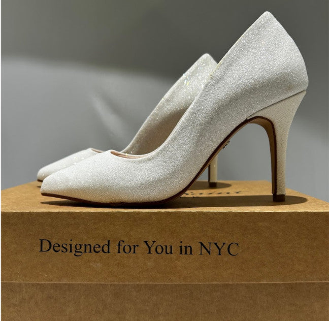 Antonia Saint NY Victoria Heel 30MM White Glitter Pointed Toe Pump Size 5