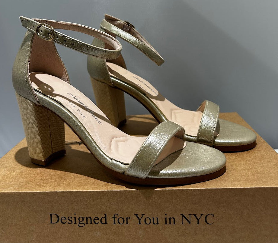 Antonia Saint Tina Party Block Heel Gold Metallic, Size 7