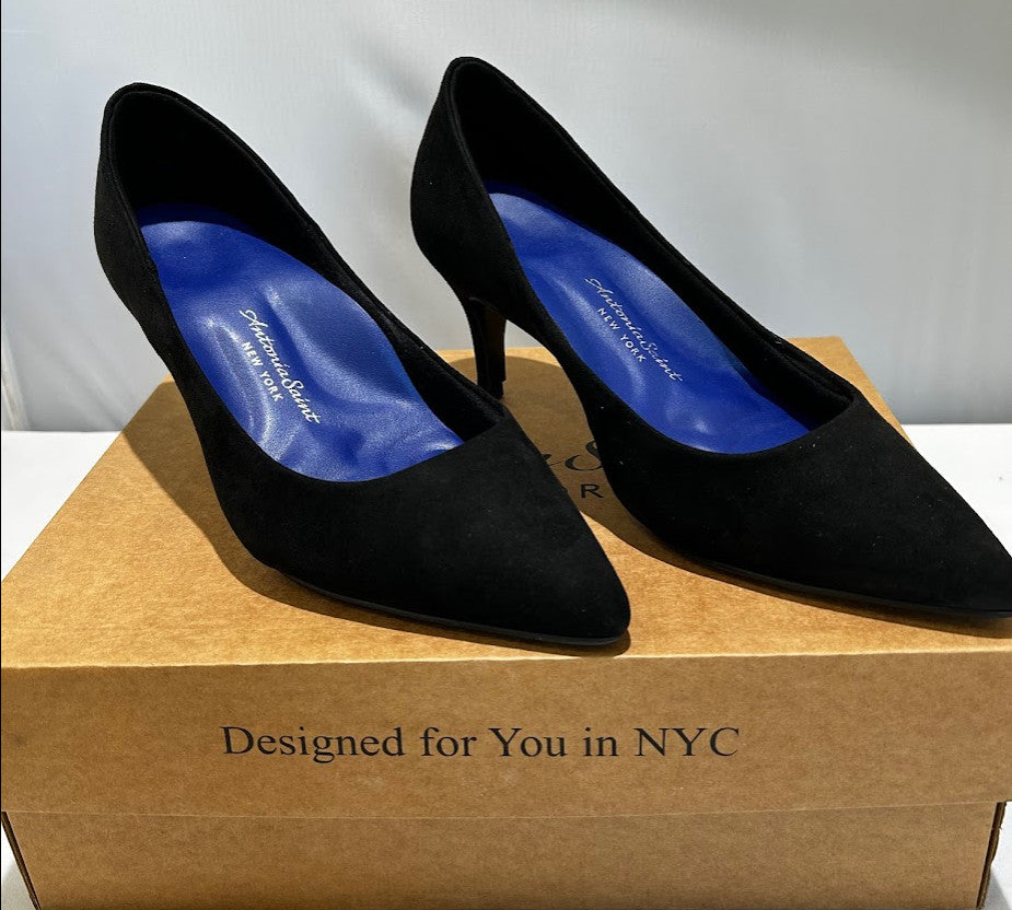 Antonia Saint NY Vicki Heels 40MM Black Ultra Suede Pointed Toe Pumps Size 11