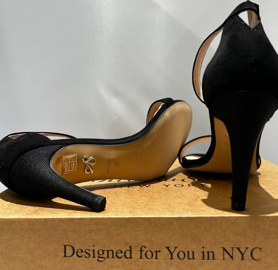 Antonia Saint NY Tina Party Stiletto Black Ultra Suede, Size 10