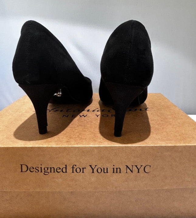Antonia Saint NY Vicki Heels 60MM Black Ultra Suede Pumps Size 11