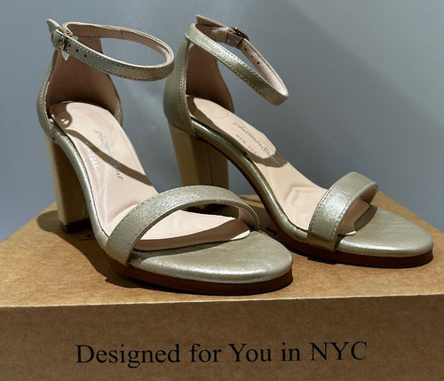 Antonia Saint NY Metallic Gold Block Heel Sandals Ankle Strap Womens Shoes