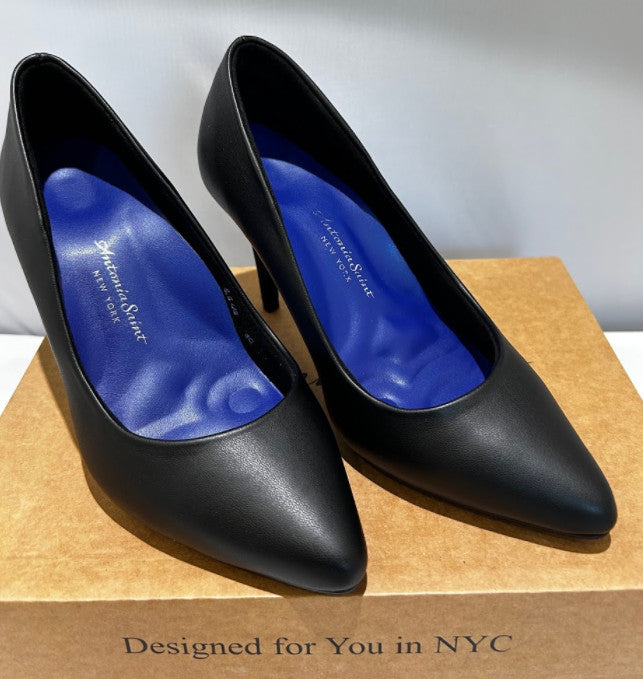 Antonia Saint NY Victoria Pump Heel 3.0 Black Leather Pointed Toe Shoes Size 5.5