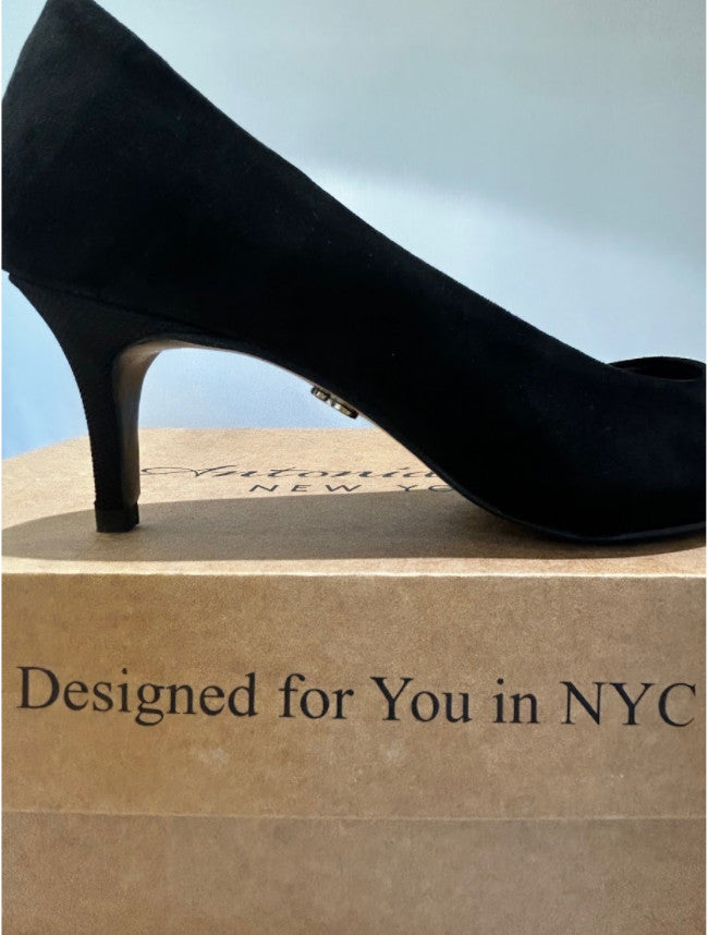 Antonia Saint NY Vicki Heels 60MM Black Ultra Suede, Size 8