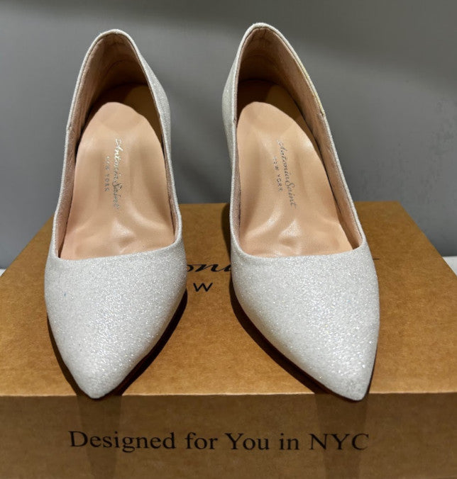 Antonia Saint NY Victoria Heel White Glitter Pointed Toe Pump Size 10 Wedding