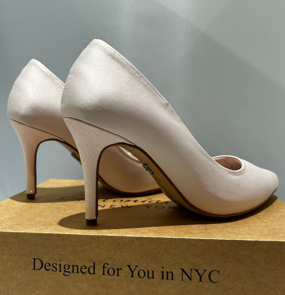 Antonia Saint NY Victoria Pumps Heel 3.0 Soft Pink Satin, Size 7