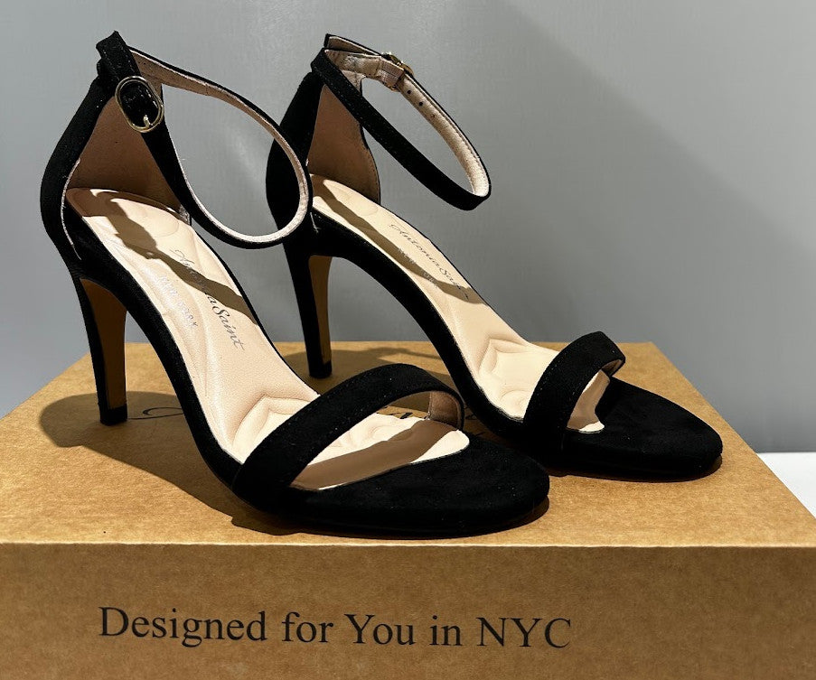 Antonia Saint NY Tina Party Stiletto Black Ultra Suede, Size 10.5
