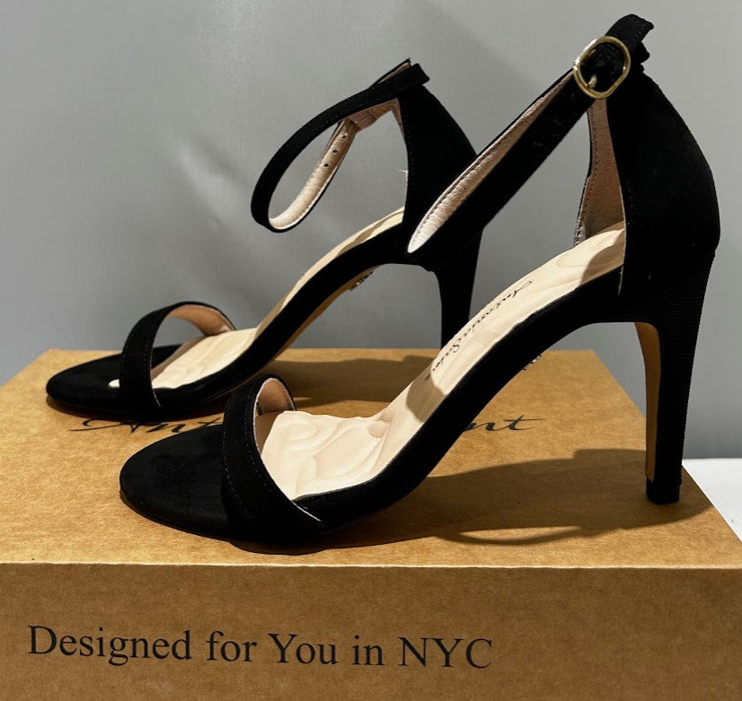 Antonia Saint NY Tina Party Stiletto Black Ultra Suede, Size 7
