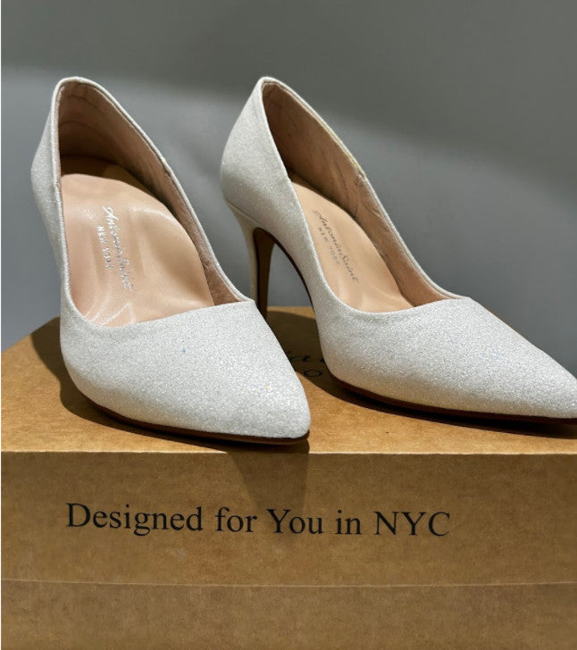 Antonia Saint NY Victoria Heel 30MM White Glitter,Size 6.5