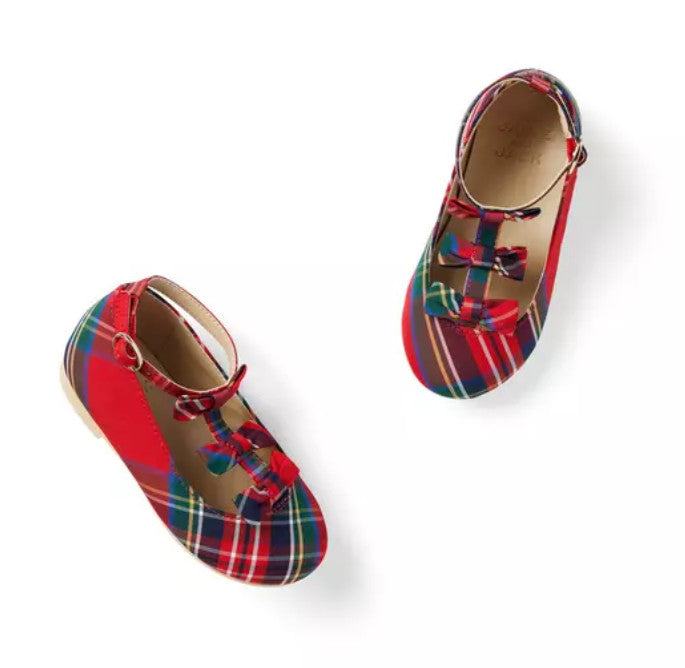 Janie and Jack Tartan Bow Ballet Flat Size 7